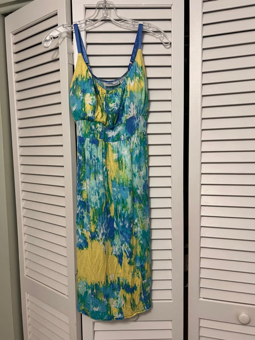 Sleeveless Abstract Print Dress in Blue & Yellow